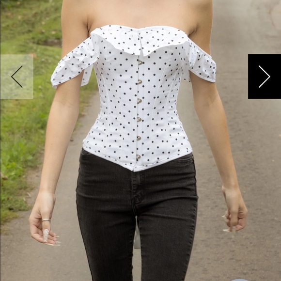 Polka dot off the shoulder corset top with lace up back - Picture 1 of 6